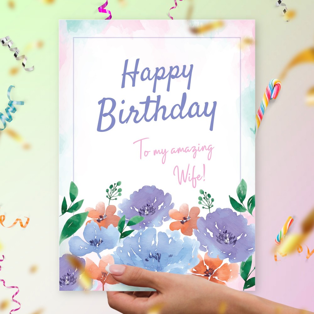 Customize and Download Happy Birthday Card For Wife - Aquarelle Style