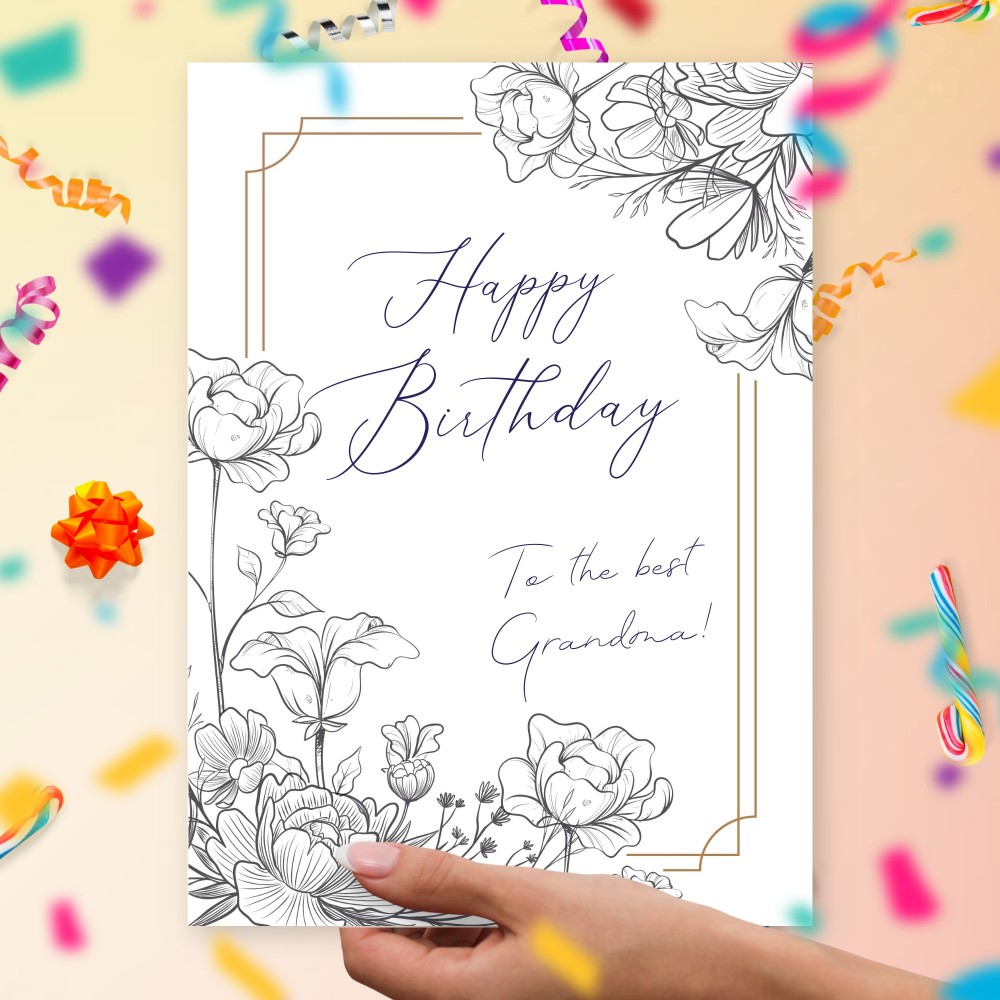 Customize and Download Happy Birthday Grandma Birthday Card - Flowers Retro Style
