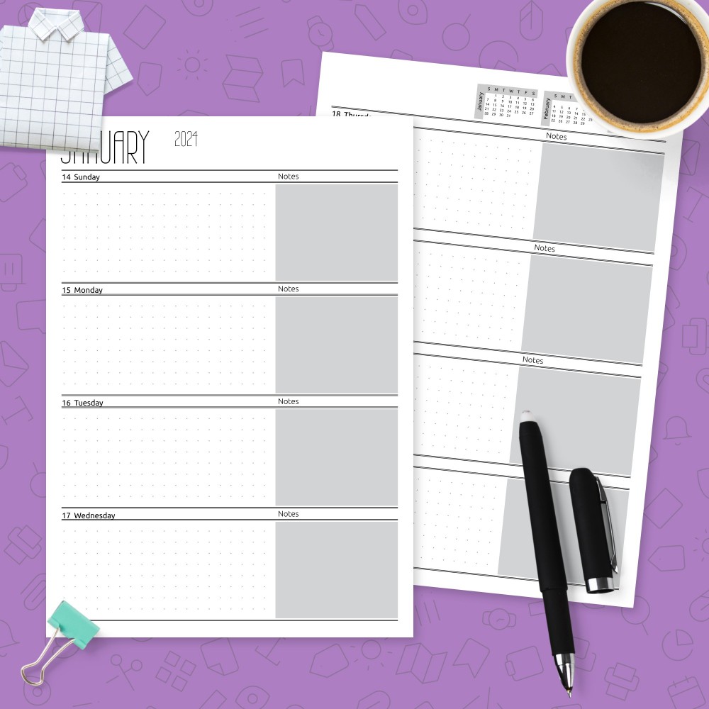 Download Printable Horizontal Dot Grid Weekly Planner Template