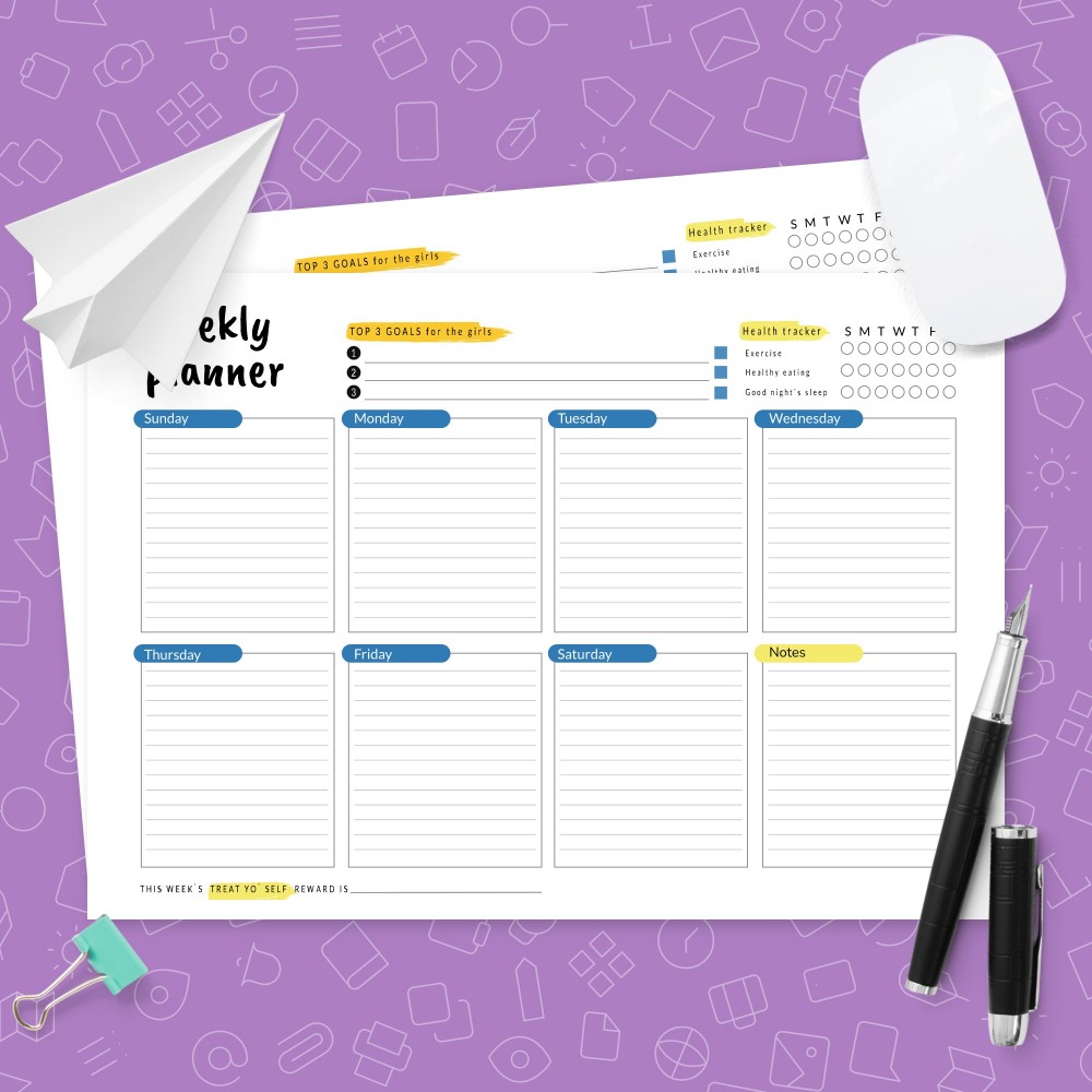 Download Printable Horizontal Week at a Glance Template Template