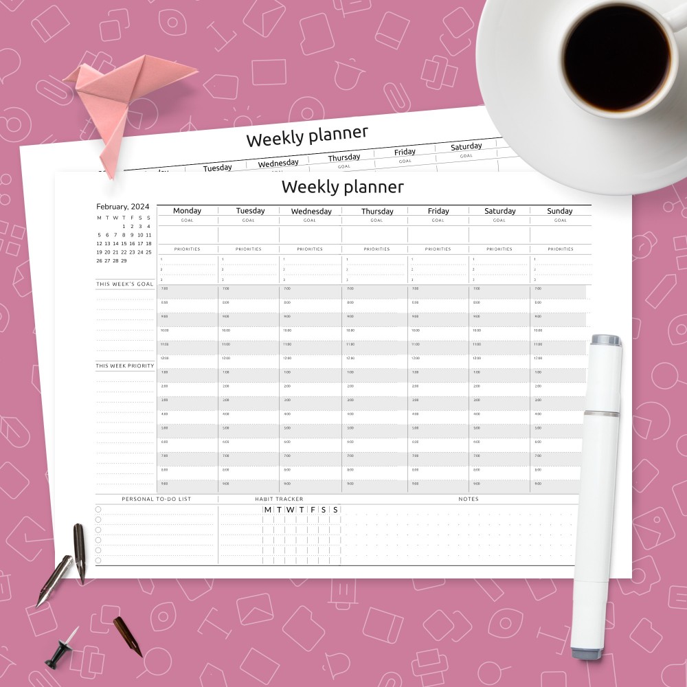 Fillable PDF Editable Digital Planner with Notepad A4 US Letter Goal Planning Printable Worksheet Weekly To Do List Planner with notes
