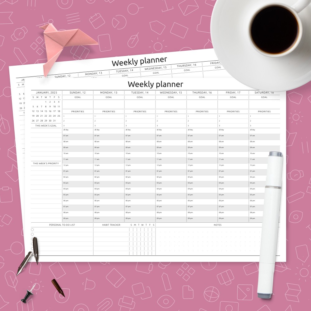 Download Printable Horizontal Weekly Calendar Template Template