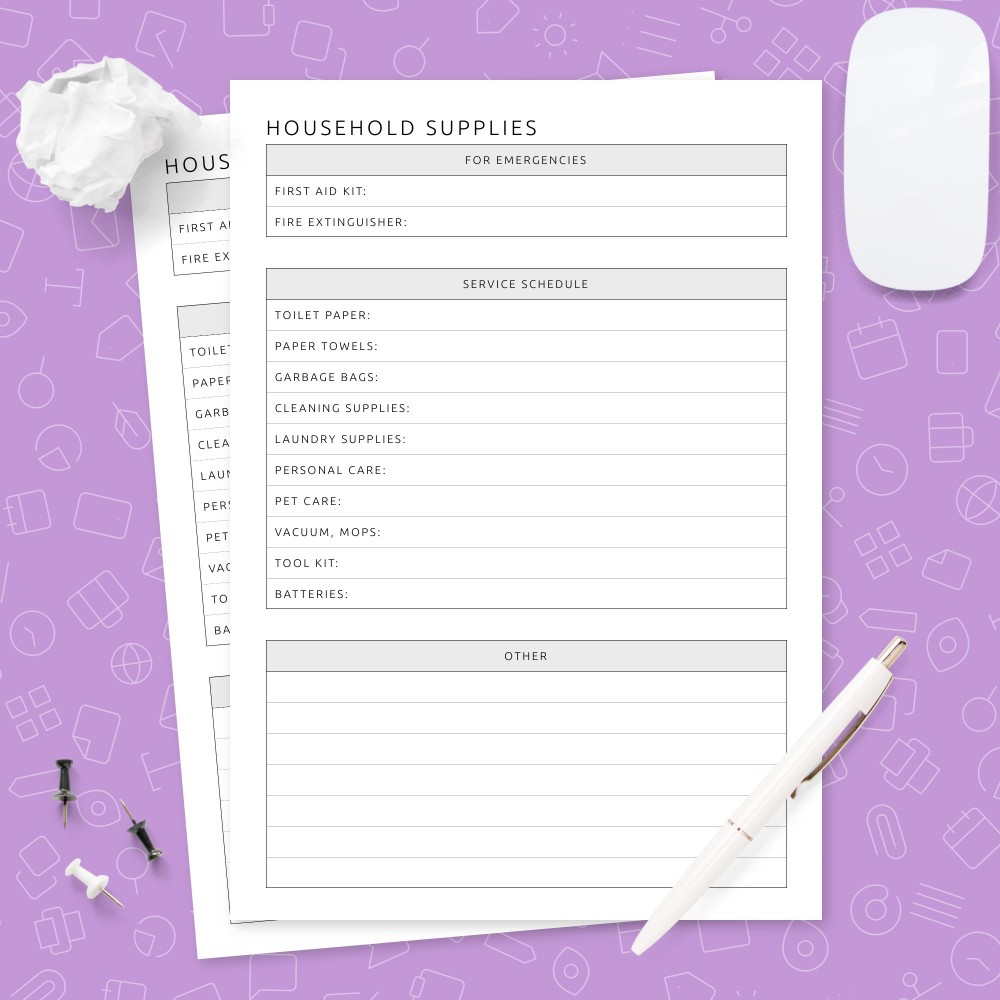 Download Printable Household Supplies Template Template