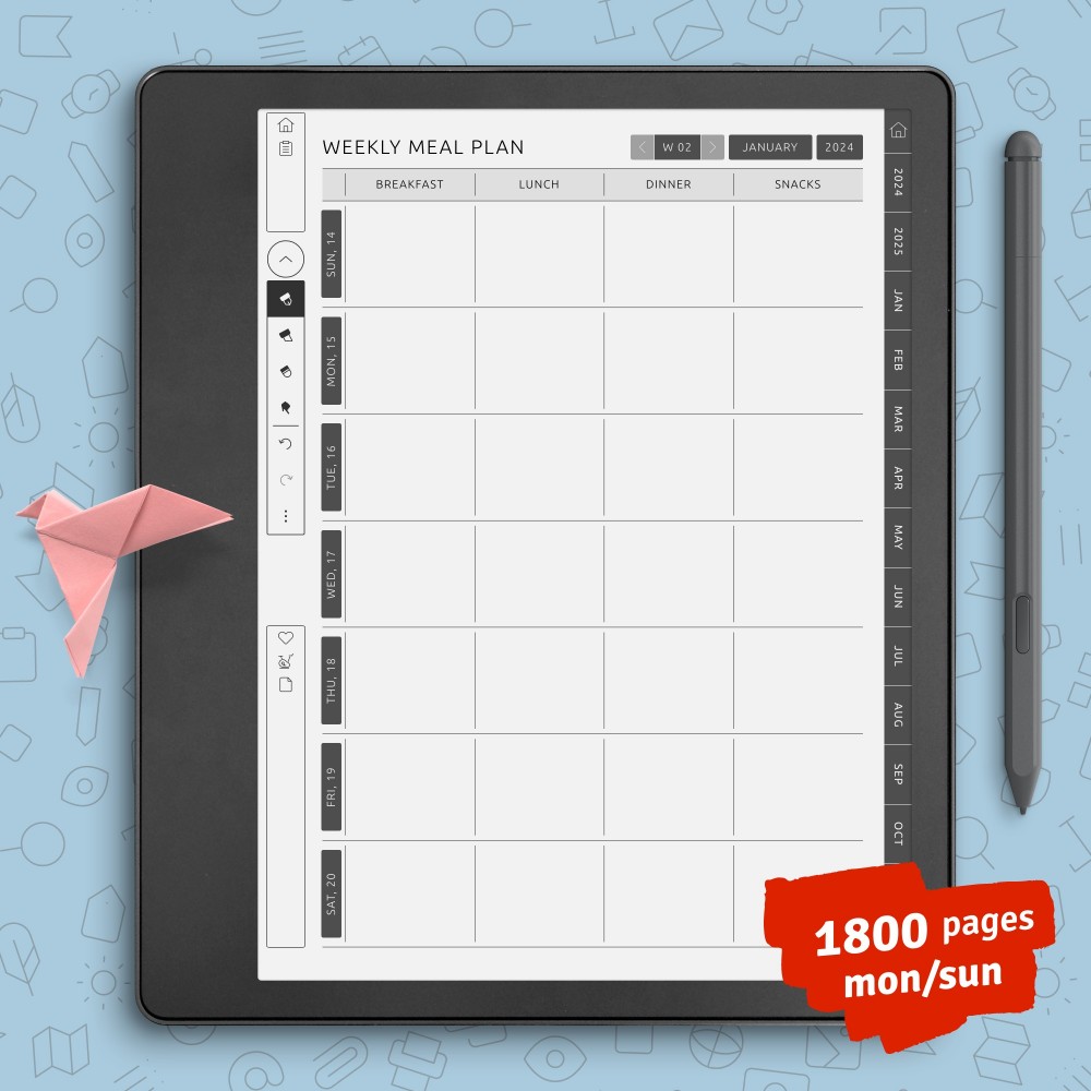 Download Kindle Scribe Meal Planner for GoodNotes, Notability