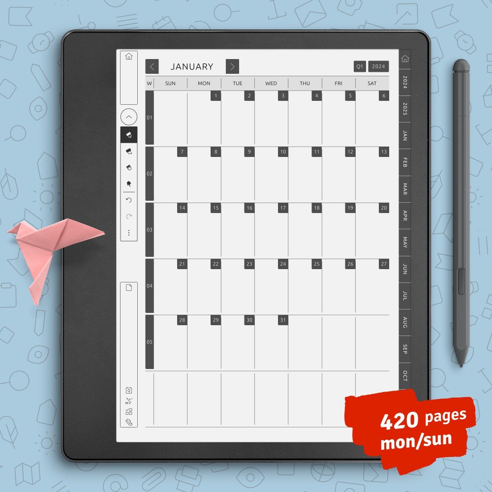 Download Kindle Scribe Monthly Calendar (5 years) yy - yy+5 for GoodNotes, Notability
