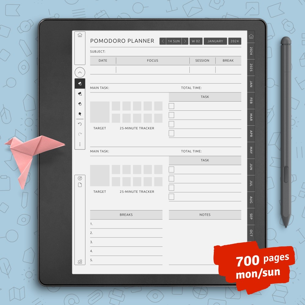 Download Kindle Scribe Pomodoro Planner for GoodNotes, Notability