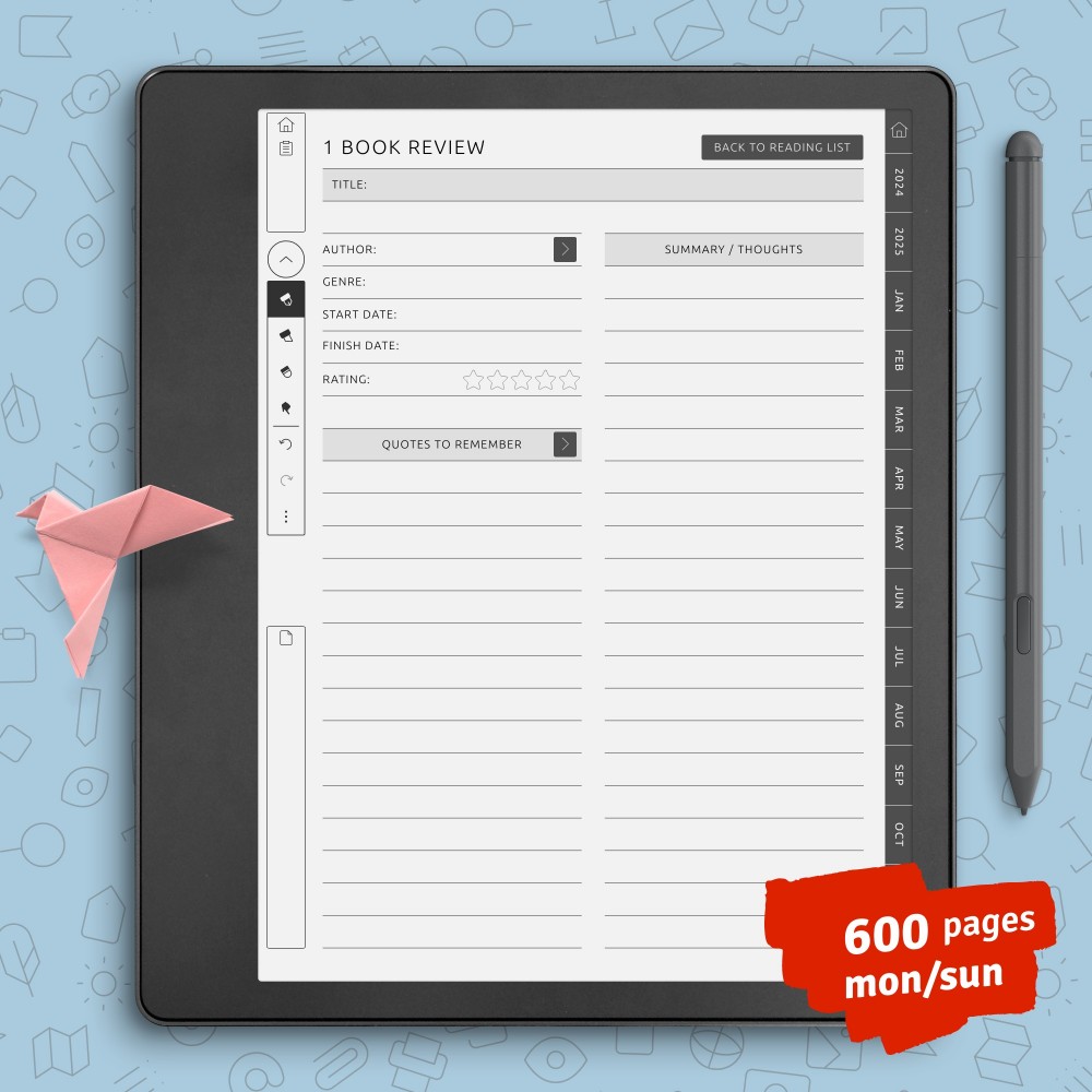 Download Kindle Scribe Reading Journal for GoodNotes, Notability