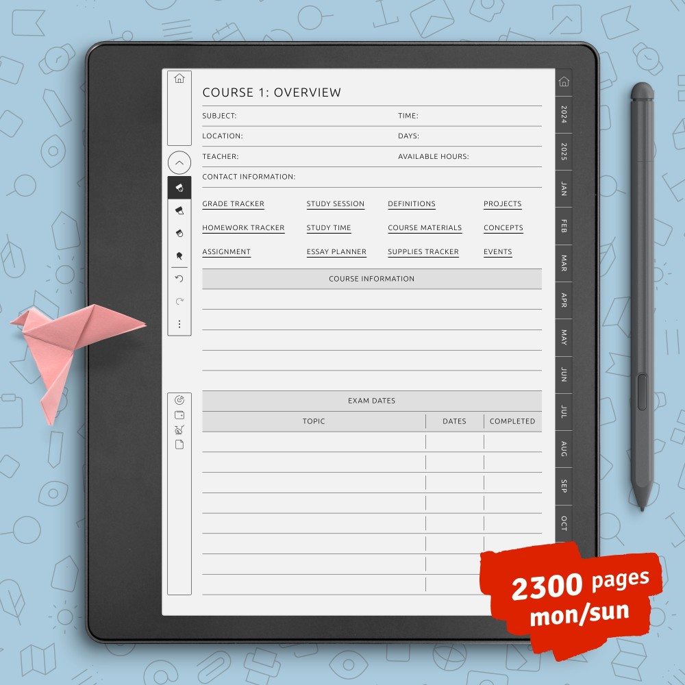 Download Kindle Scribe Student Planner for GoodNotes, Notability