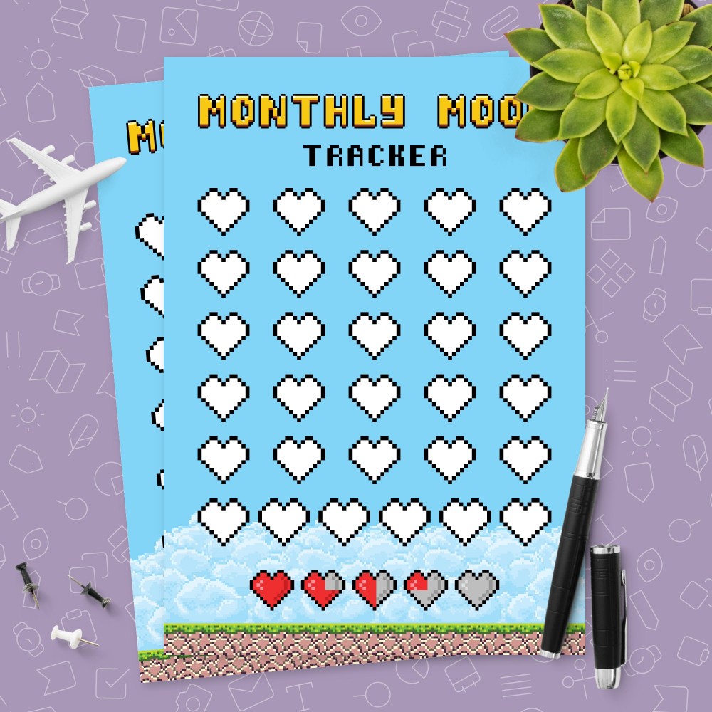 Download Printable Life Hearts Monthly Mood Tracker Template Template