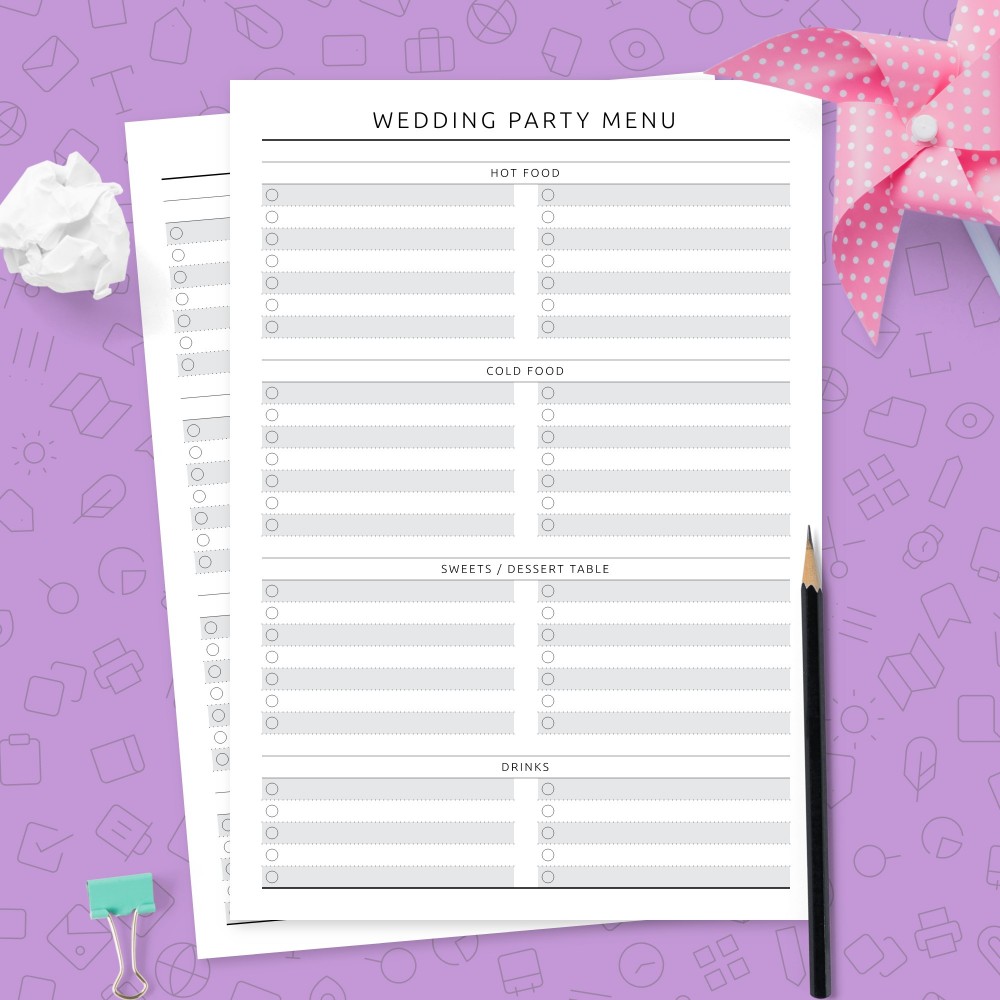 Download Printable Minimalist Wedding Party Menu Template Template