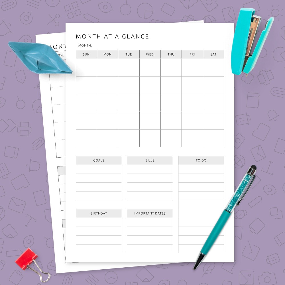 Download Printable Month at a Glance Template Template