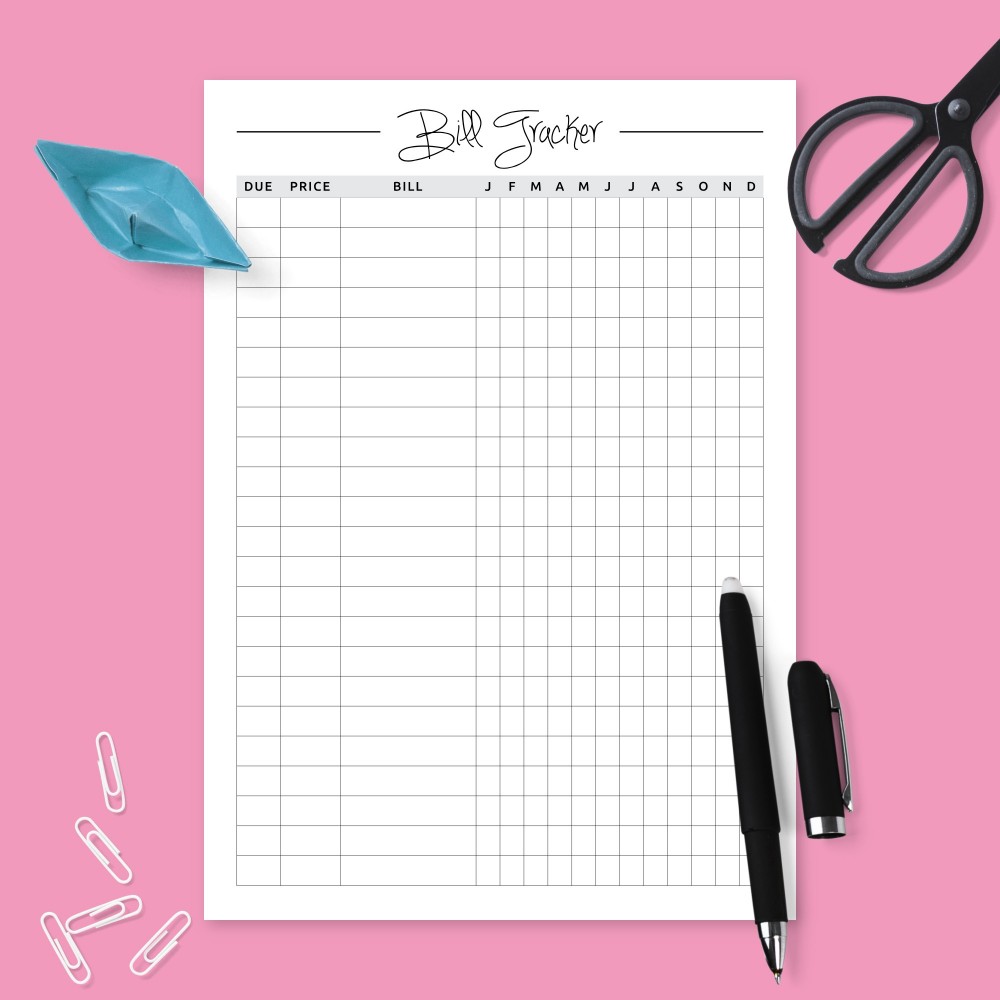 Download Printable Monthly Bill Organizer Template
