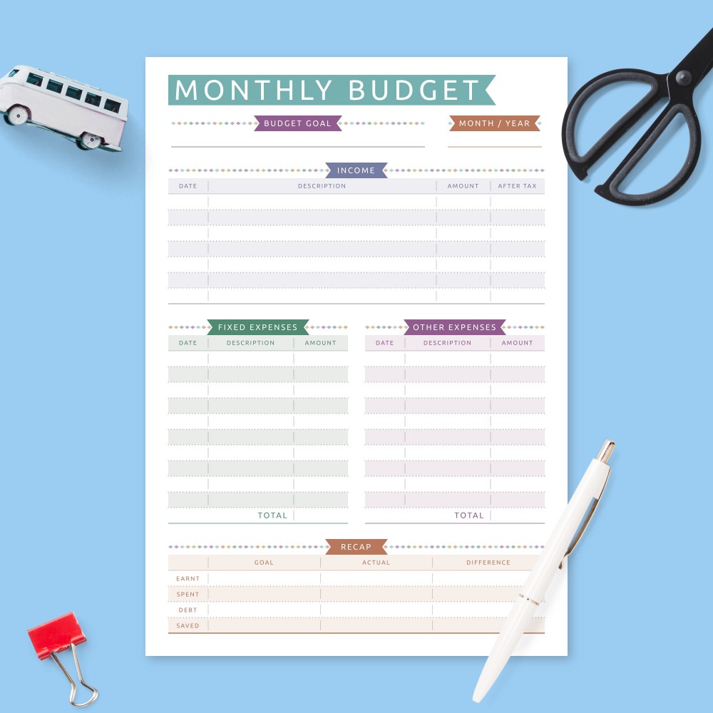 Download Printable Monthly Budgeting Plan - Colored Design Template