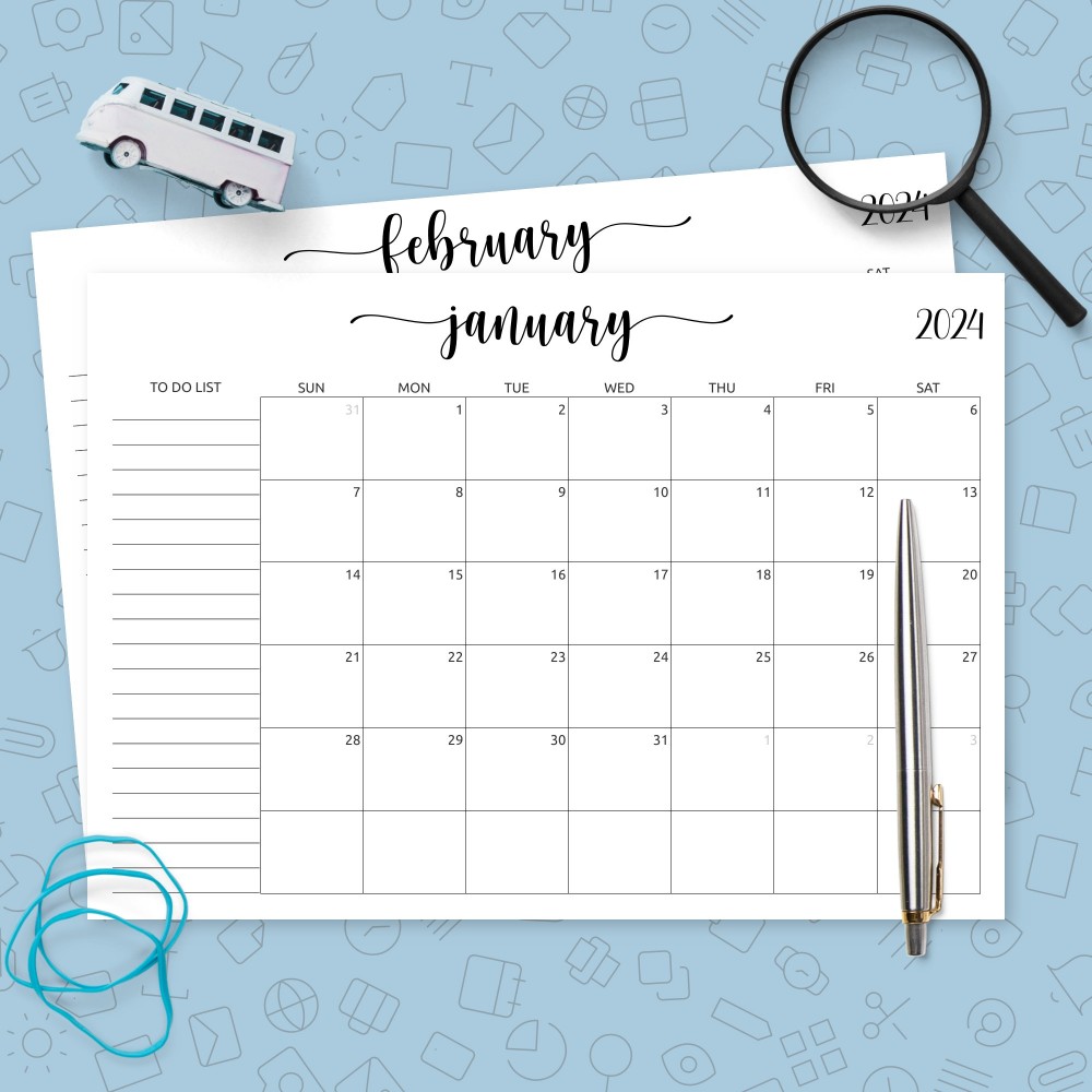 Download Printable Monthly Calendar with To-Do List Template