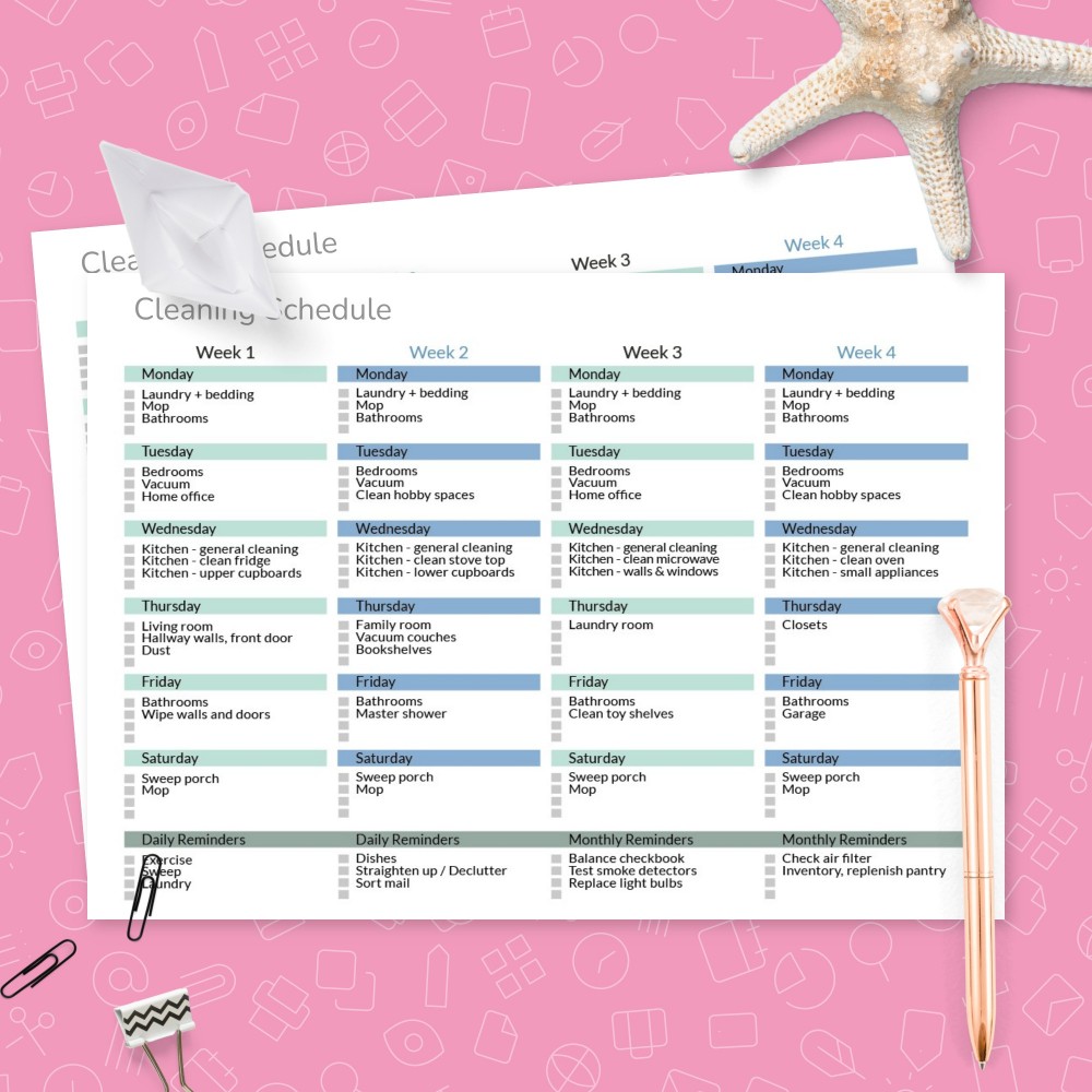 Download Printable Monthly Cleaning Schedule Checklist Template