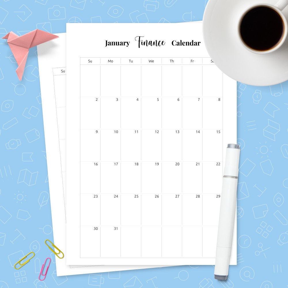 Download Printable Monthly Finance Calendar Template Template