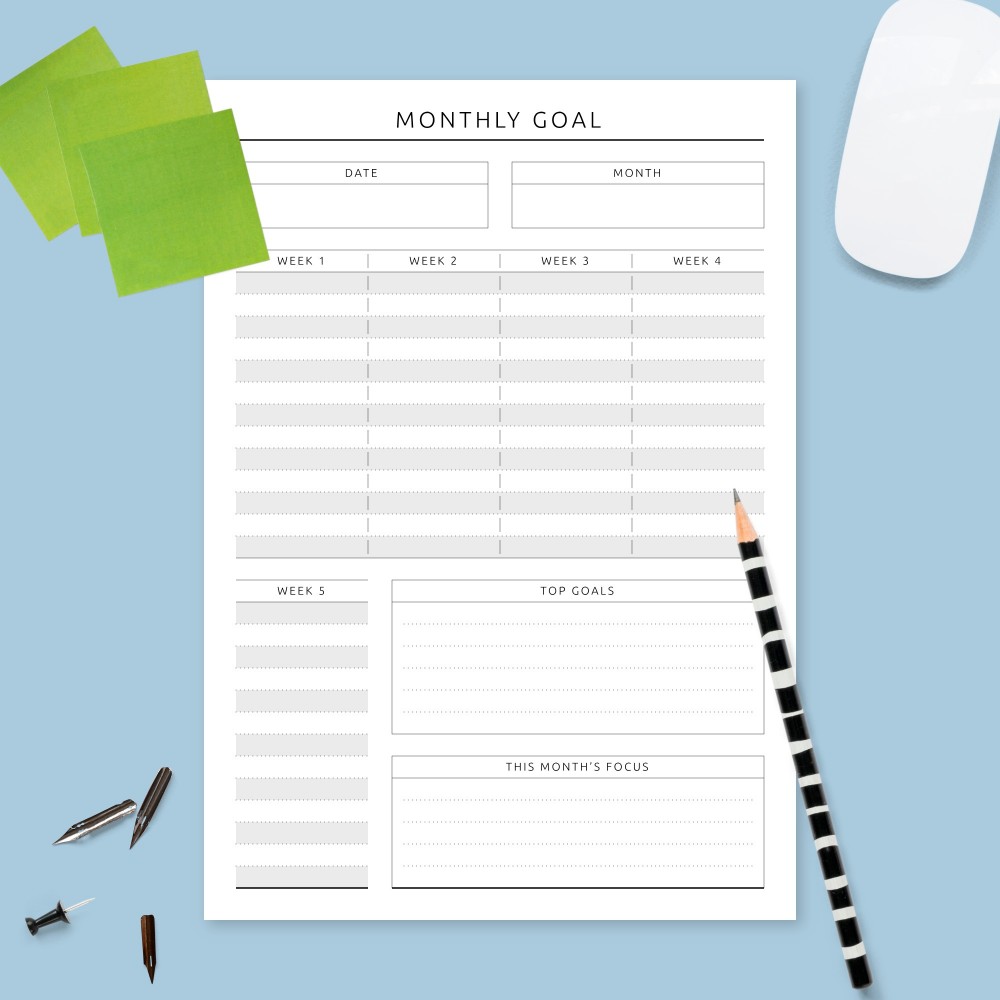 Download Printable Monthly Goal Planner Template