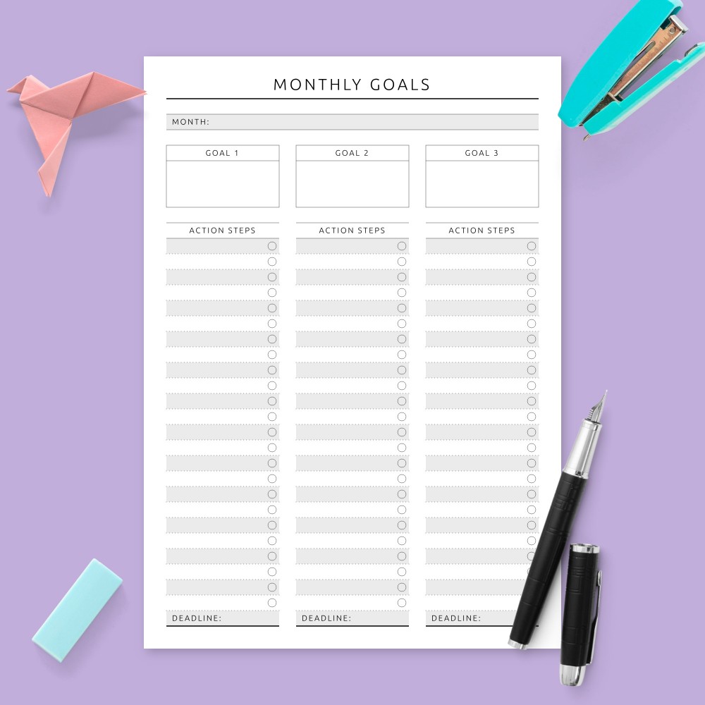 Download Printable Monthly Goal Track - Formal Design Template