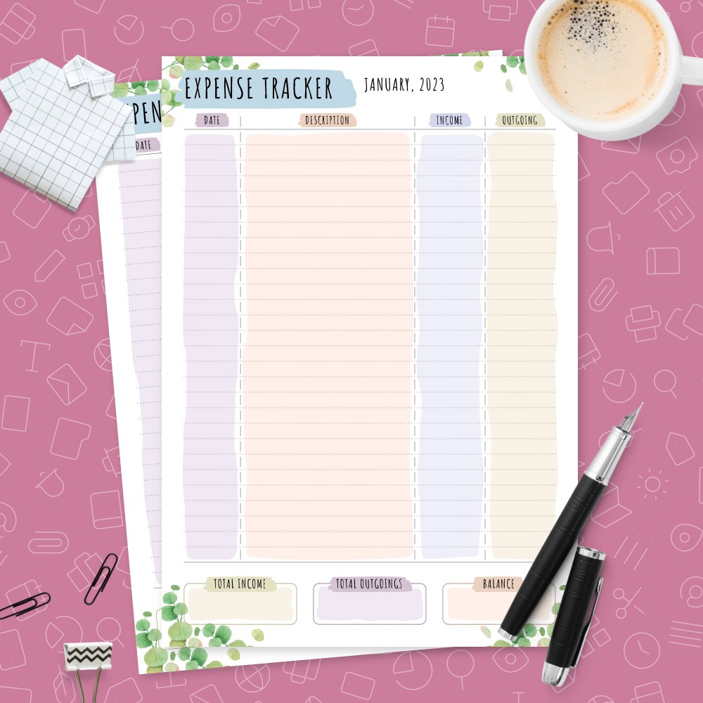 Download Printable Monthly Income and Expense Tracker - Botanical Design Template