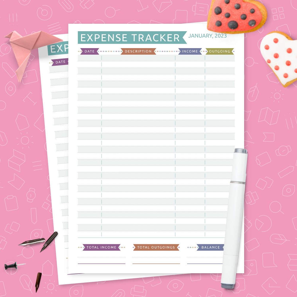 Download Printable Monthly Income and Expense Tracker - Colored Design Template