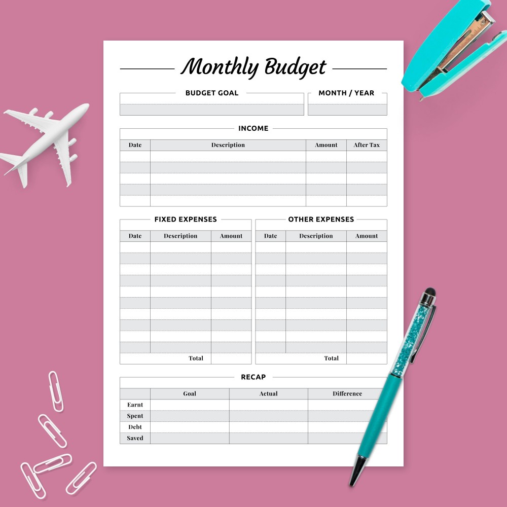 Download Printable Monthly Income &amp;amp; Expense Budget Planner Template