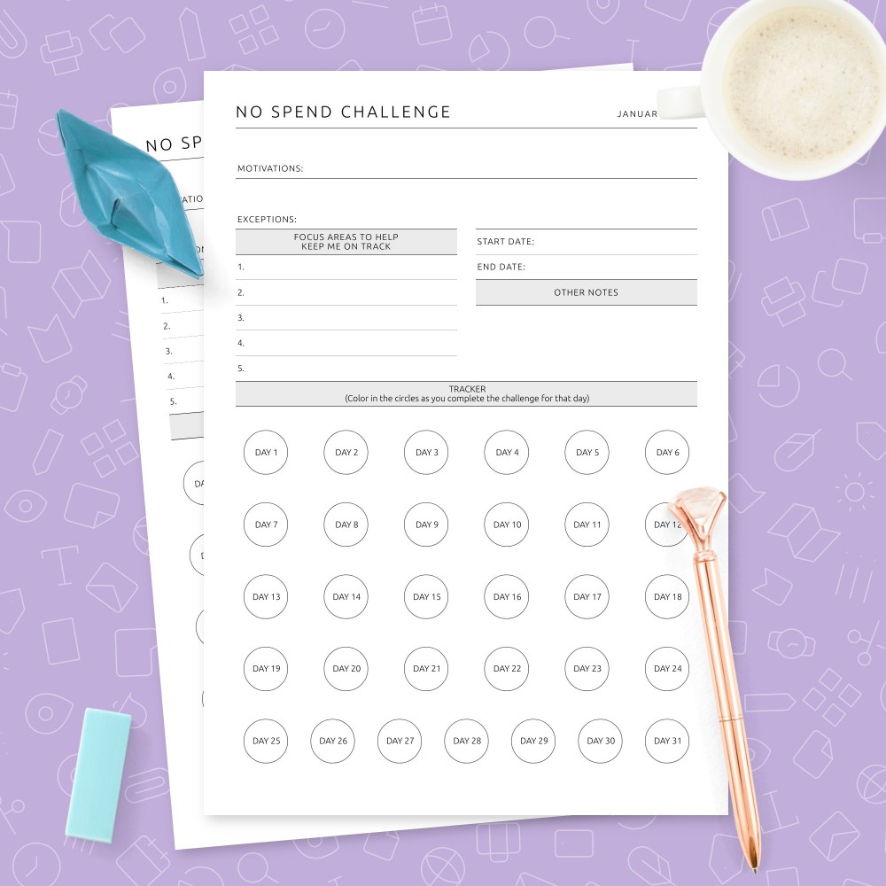 Download Printable No-Spend Challenge Tracker Template Template