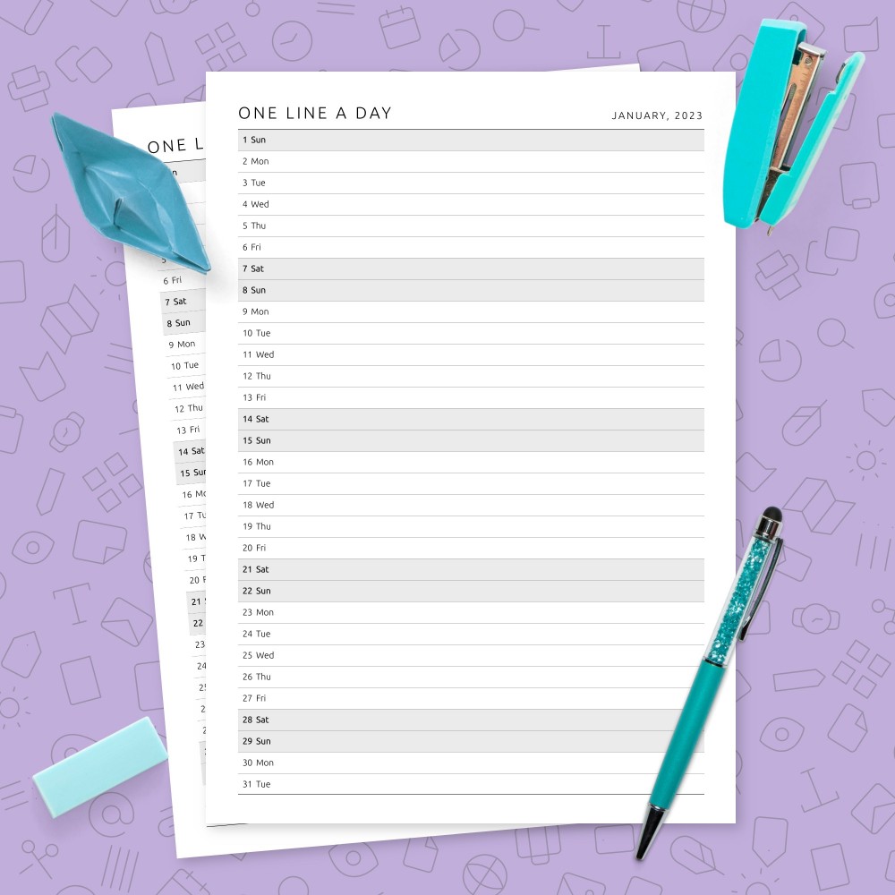 Download Printable One Line a Day Monthly Planner Template Template