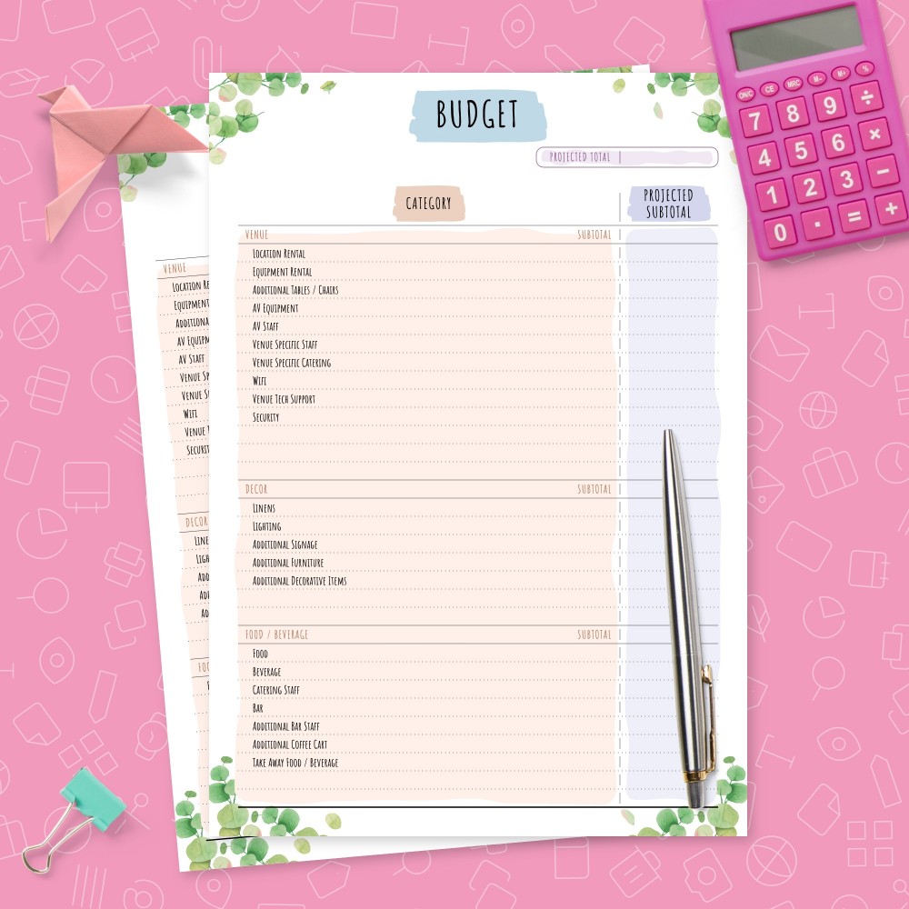 Download Printable Party Budget Template - Floral Style Template