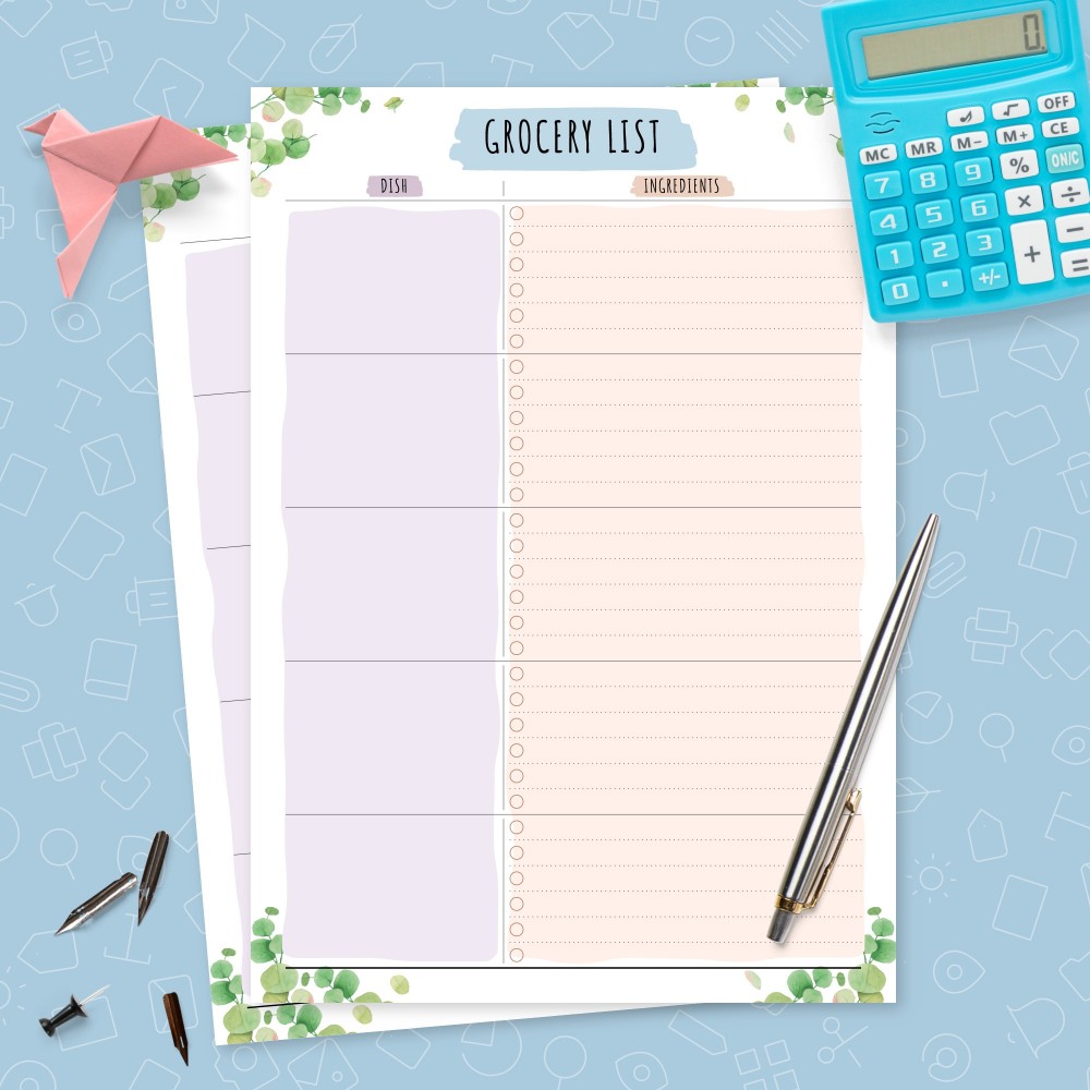 Download Printable Party Grocery List - Floral Style Template