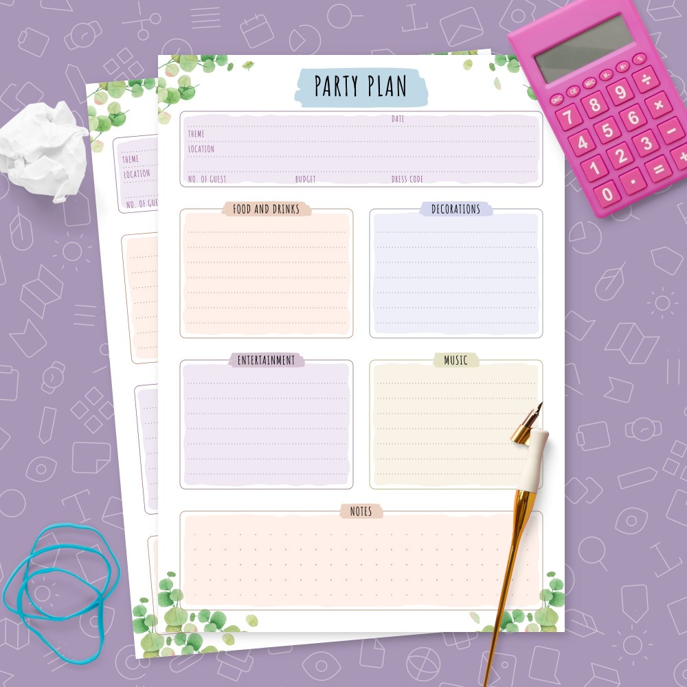 Download Printable Party Plan - Floral Style Template