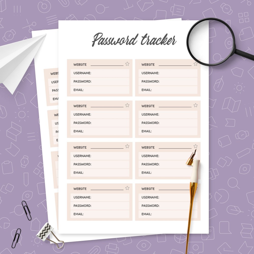 Download Printable Password Organizer Template Template