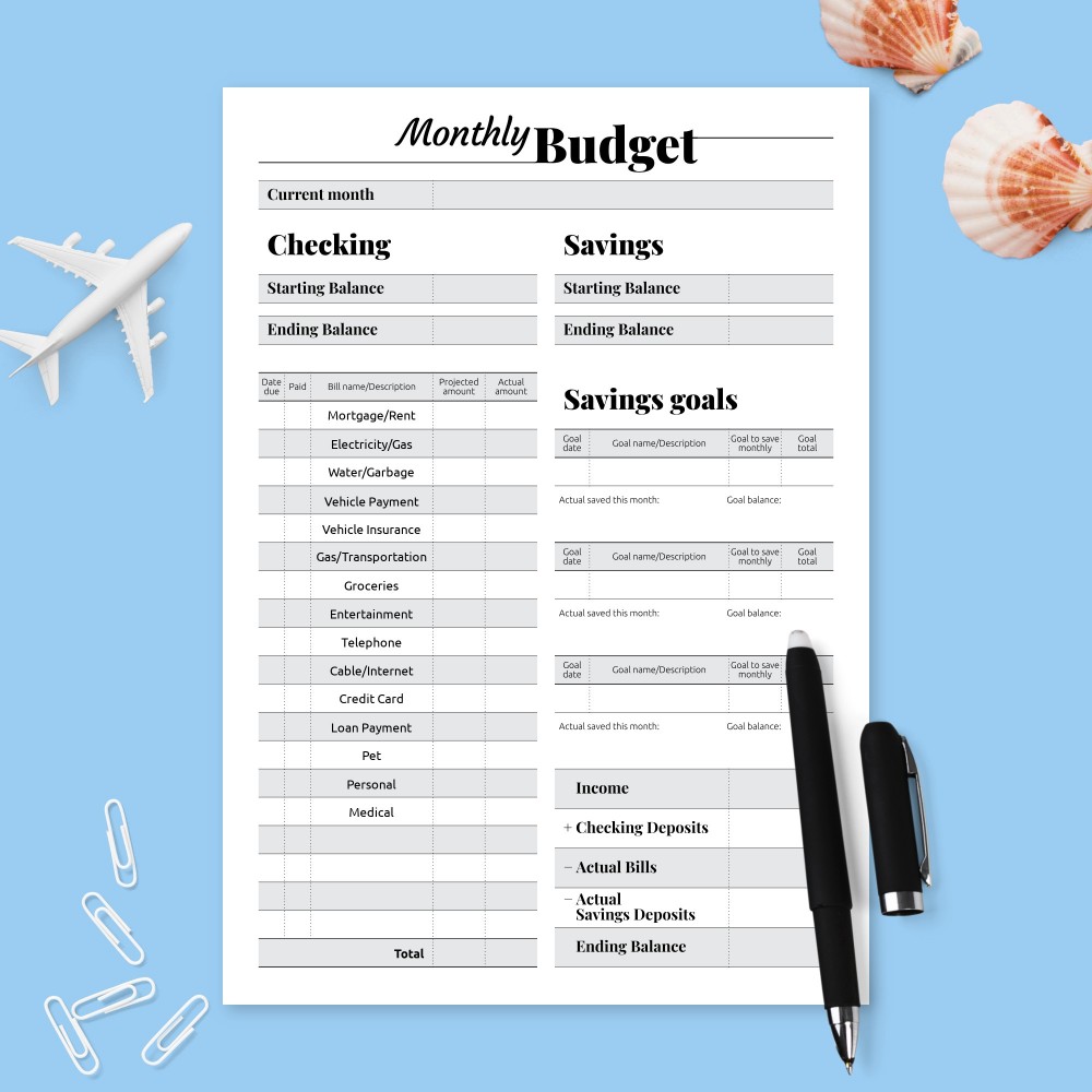 Download Printable Personal Budget Monthly Plan Template