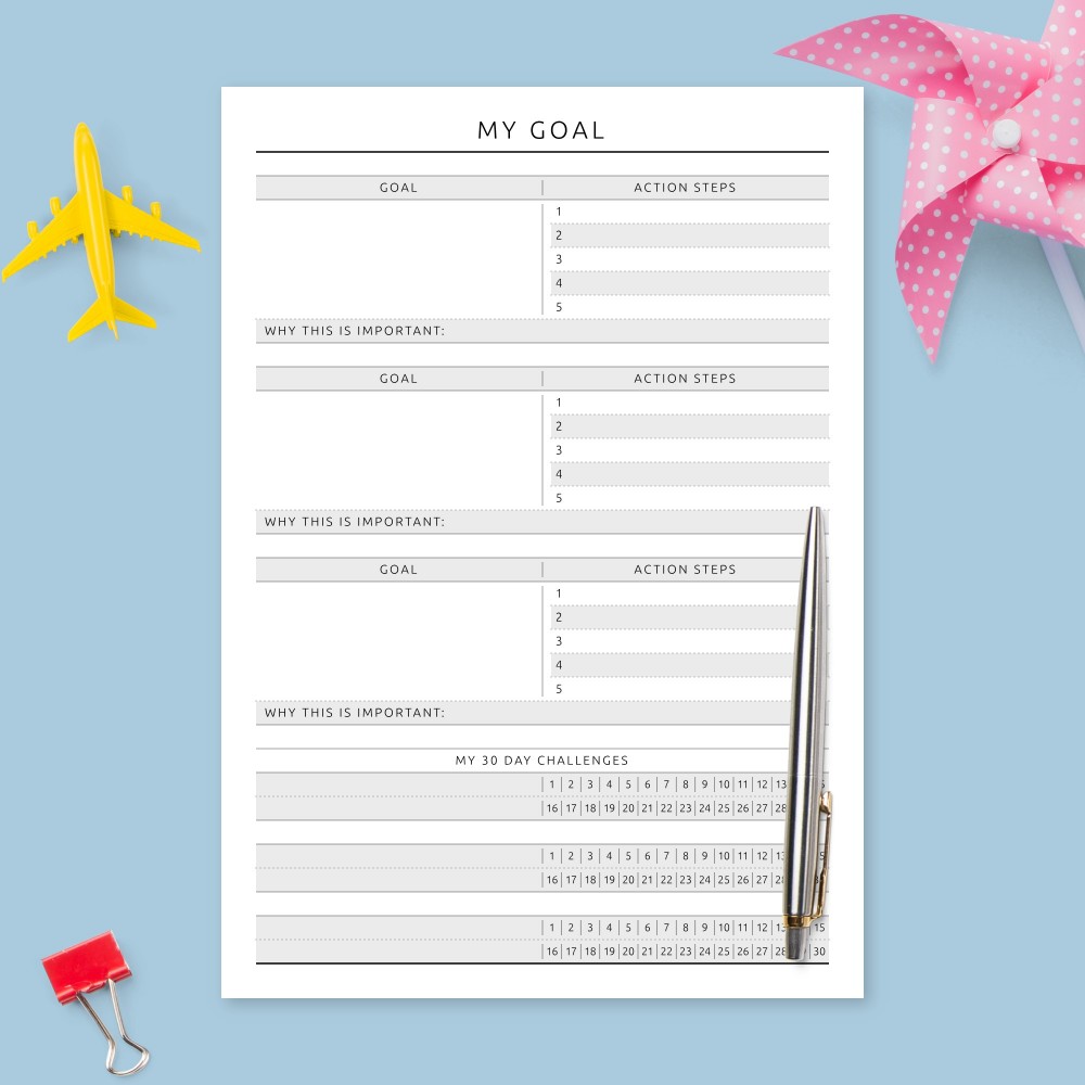 Download Printable Personal Goal Tracker Template