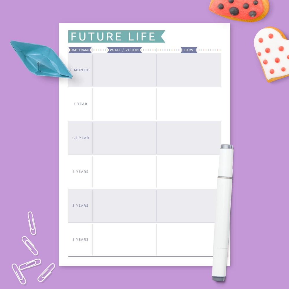 Download Printable Personal Life Goals Plan - Colored Design Template