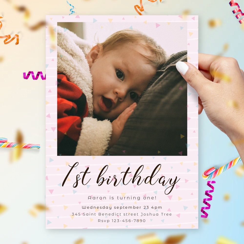 Customize and Download Pink Confetti Boy First Birthday Invitation