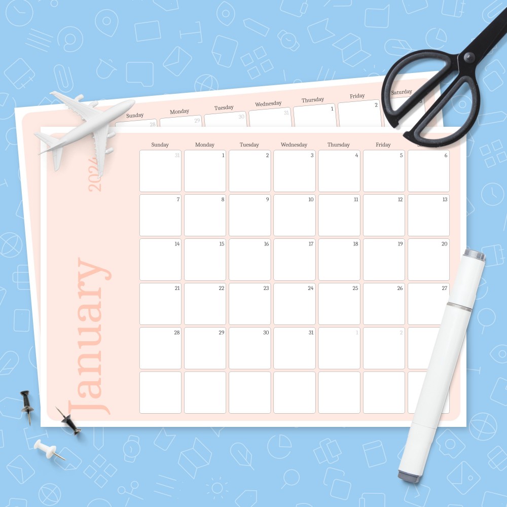 Download Printable Pink Monthly Calendar Template