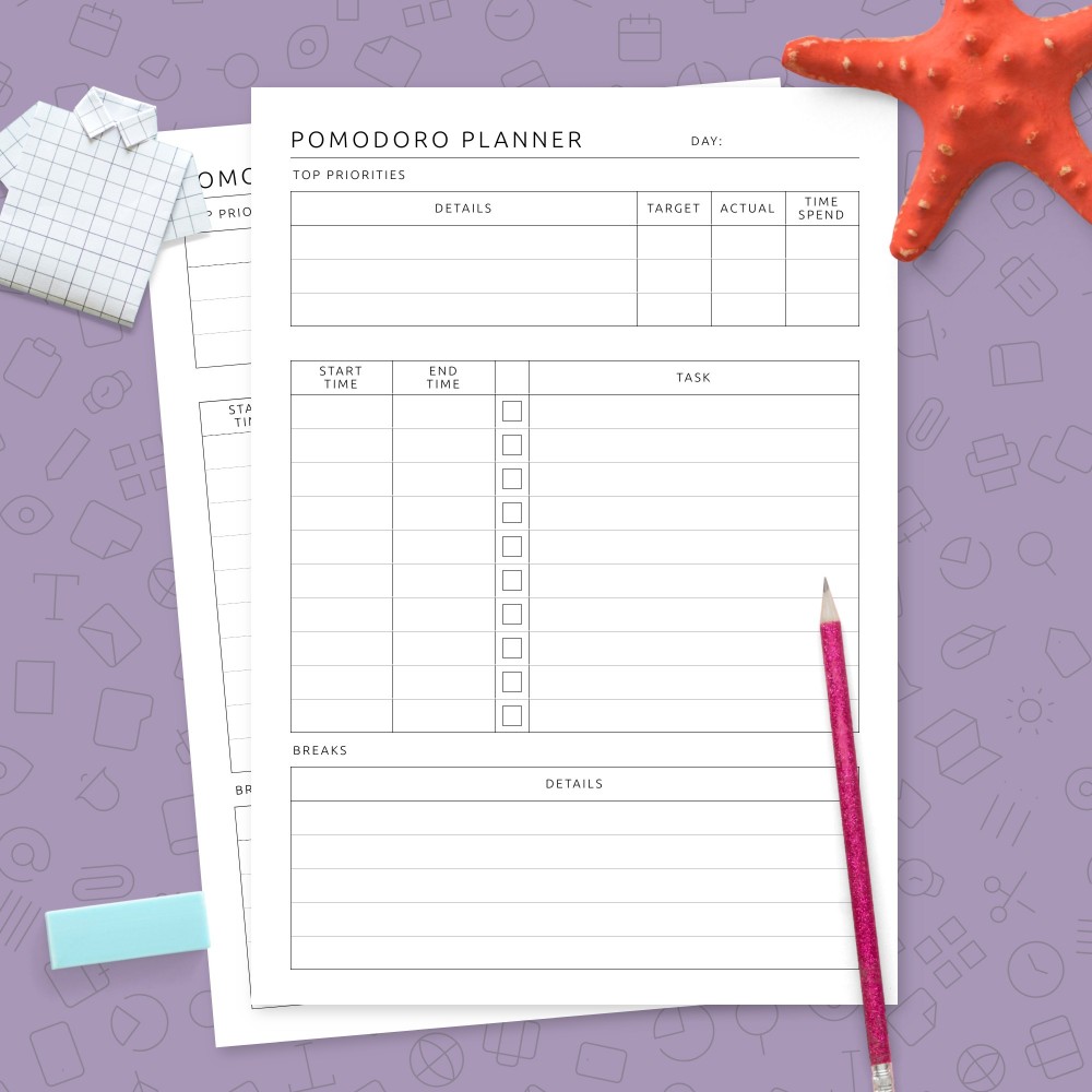 Download Printable Pomodoro Planner Template Template