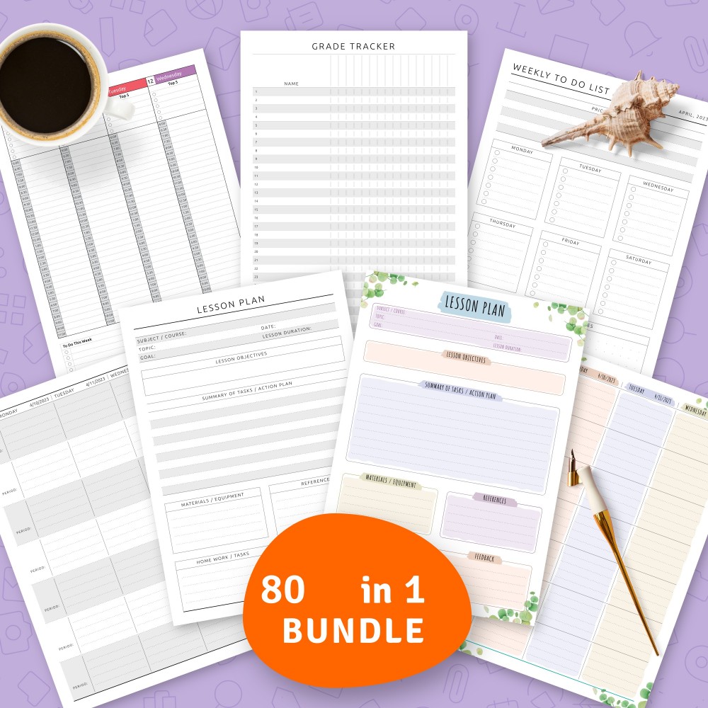 Download Printable Personal teacher planner bundle (80 in 1)  Template