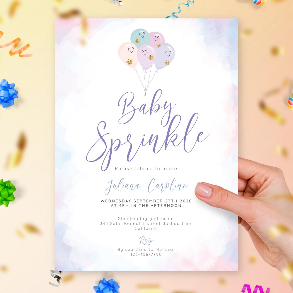 Customize and Download Purple Baby Sprinkle Invitation