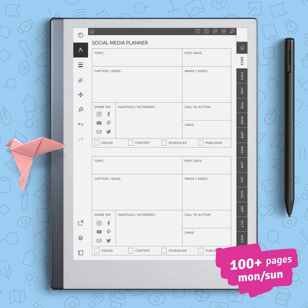 Download reMarkable Social Media Planner for GoodNotes, Notability