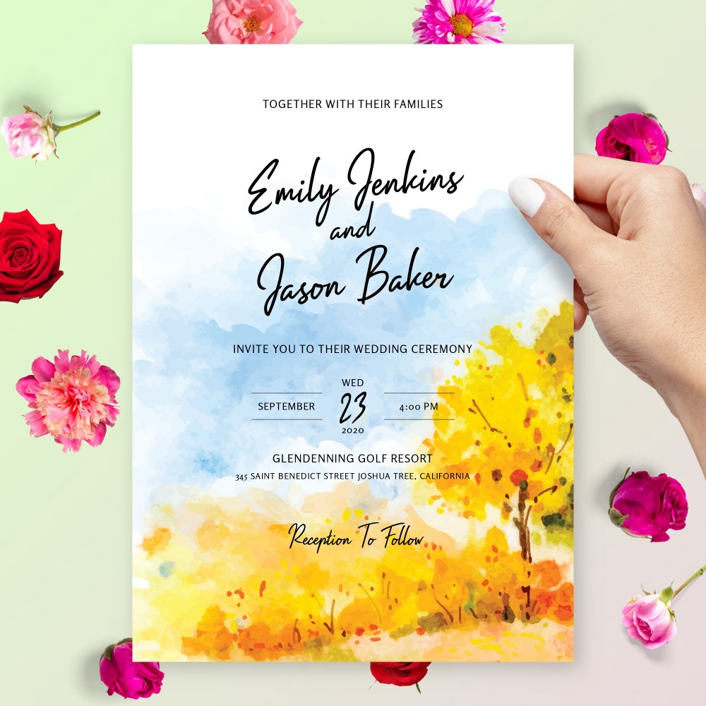 Customize and Download Rustic Watercolor Woodland Fall Wedding Invitation