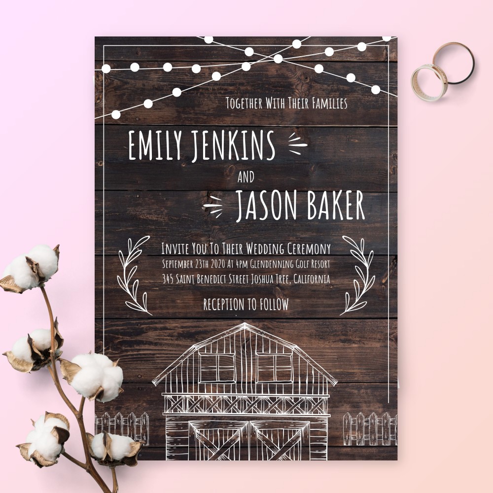 Rustic Farm Wedding Invitations Customizable