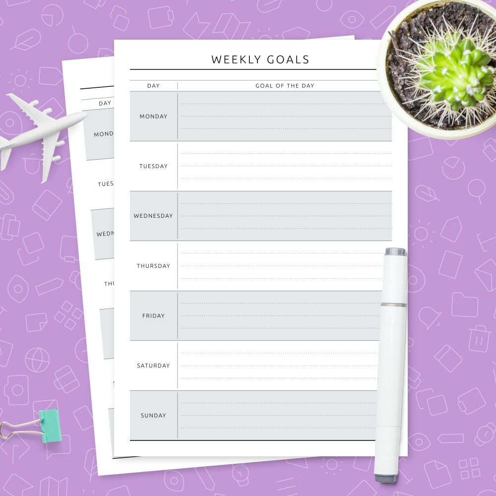 Download Printable Seven Days Weekly Goals - Formal Style Template