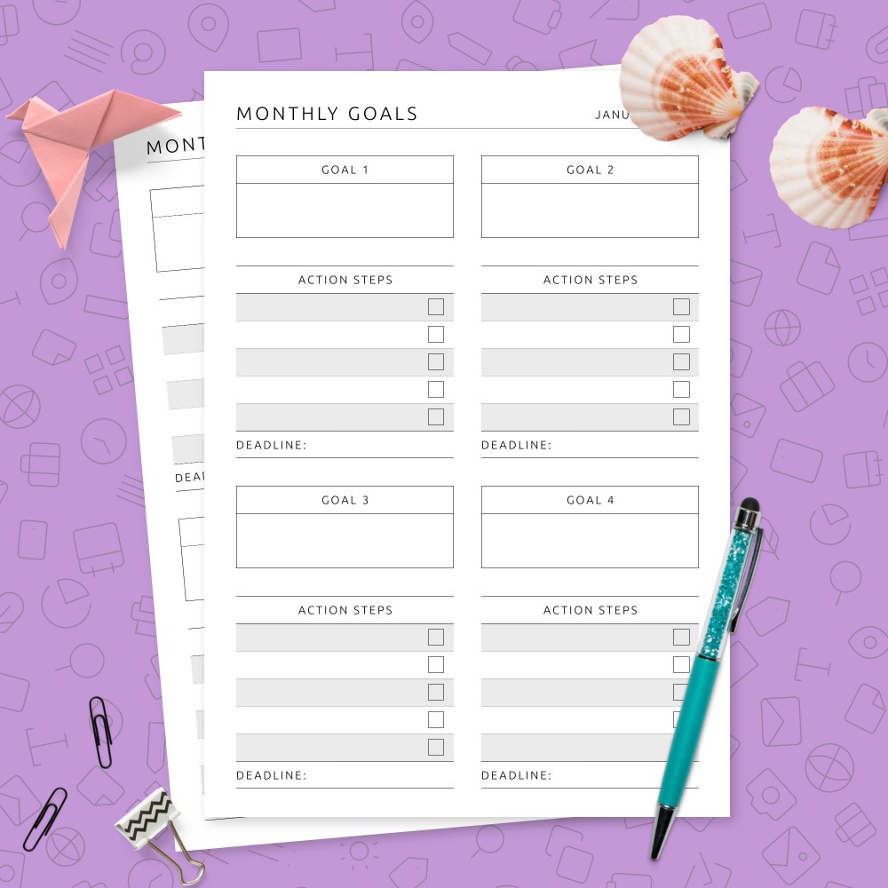 Download Printable Simple Four Monthly Goals Template Template