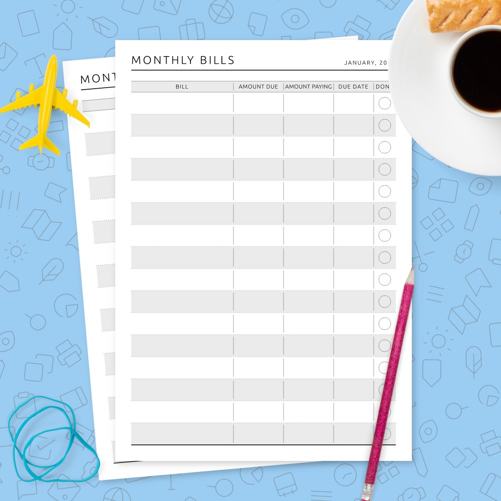 Download Printable Simple Monthly Bill Organizer Template Template