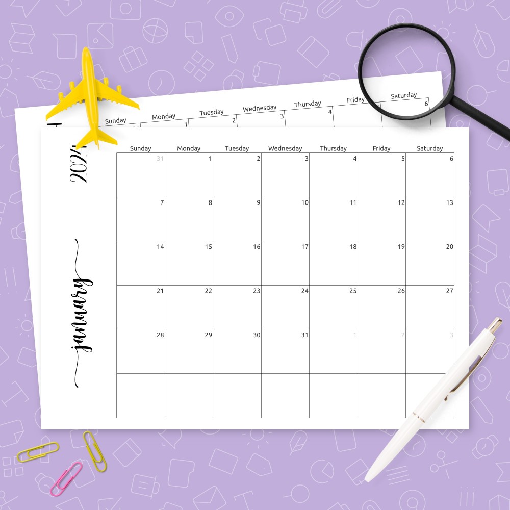 Download Printable Simple Monthly Calendar Horizontal Template