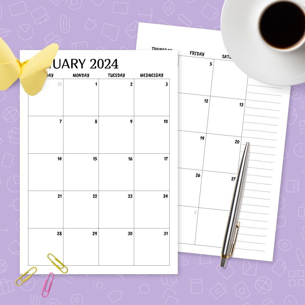 Simple Monthly Calendar Template - Printable PDF