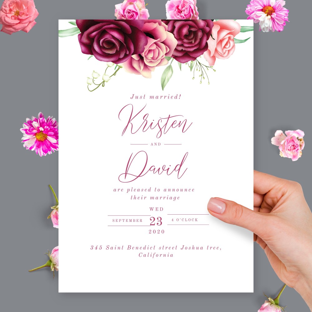 Customize and Download Simple Wedding Announcement Card With Roses