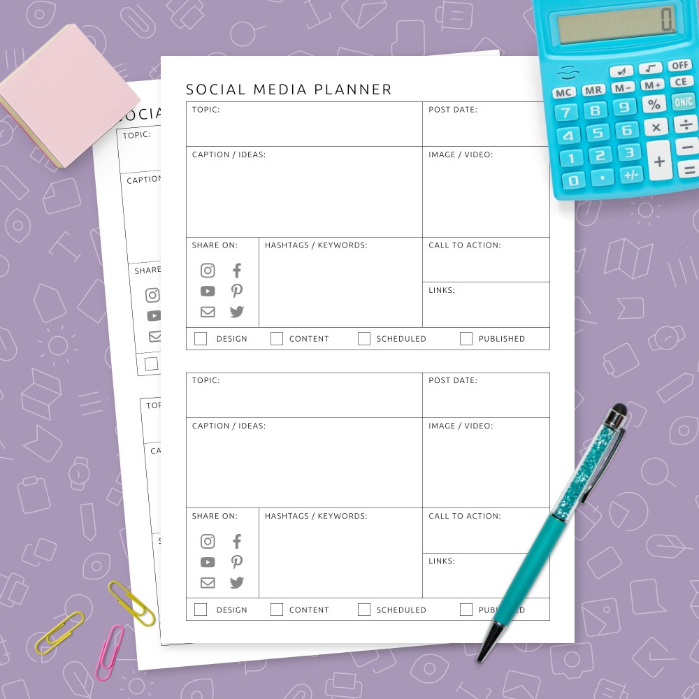 Social Media Planner Template Printable PDF