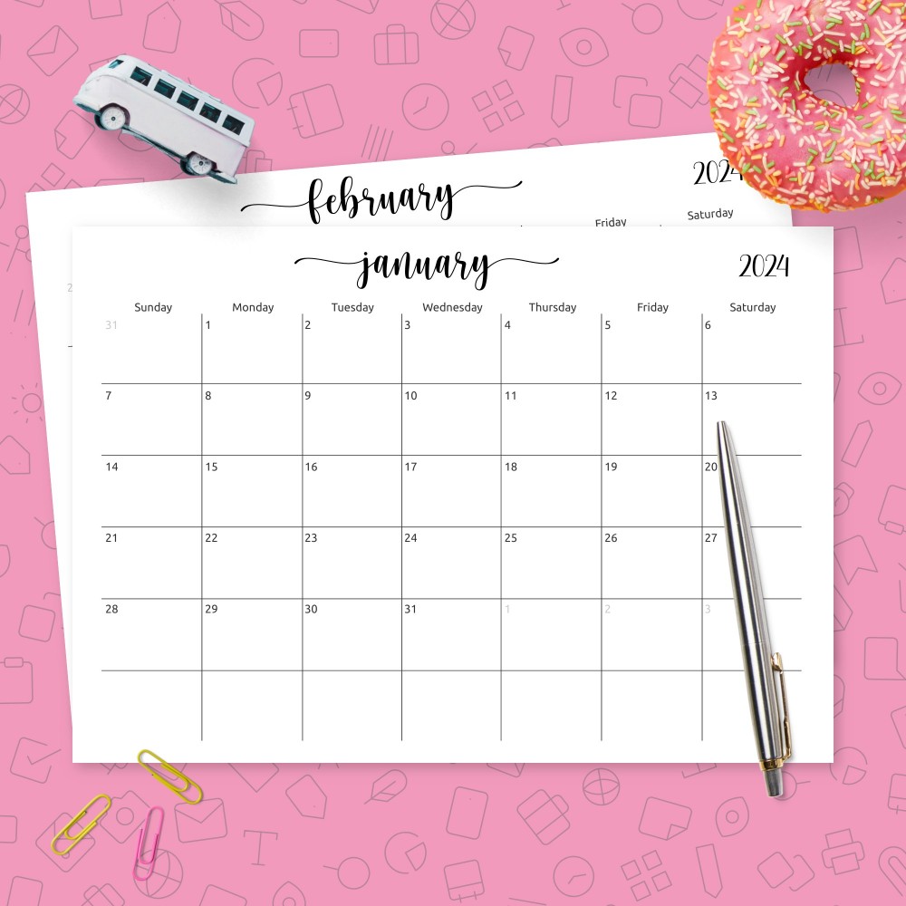 Download Printable Spacious Monthly Calendar Grid Template